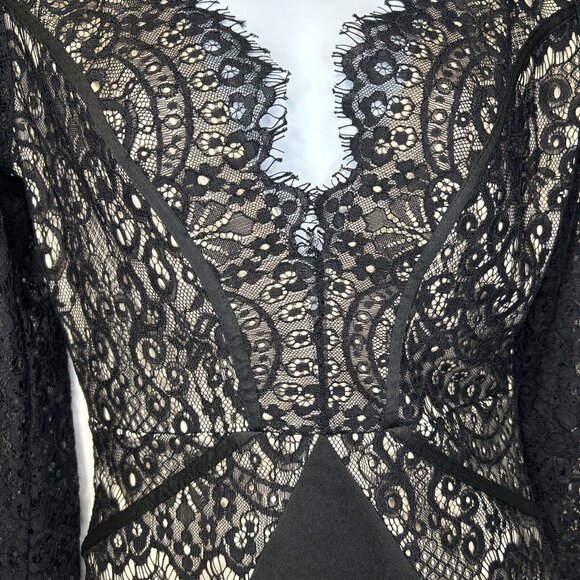 Windsor Black Lace Long Sleeve Bodysuit Large - Picture 2 of 8